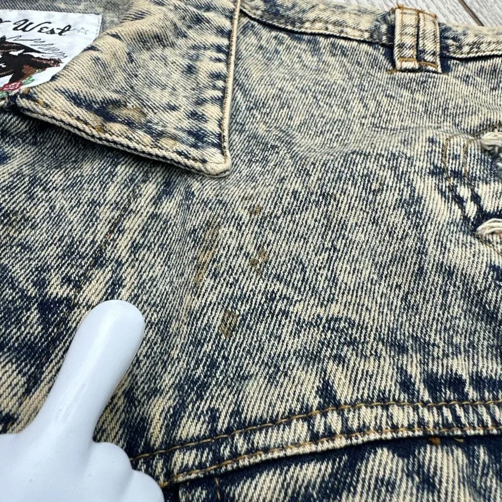 East West By Panda Group Acid Washed Womens Size M Jean Jacket Button Front‎ VTG